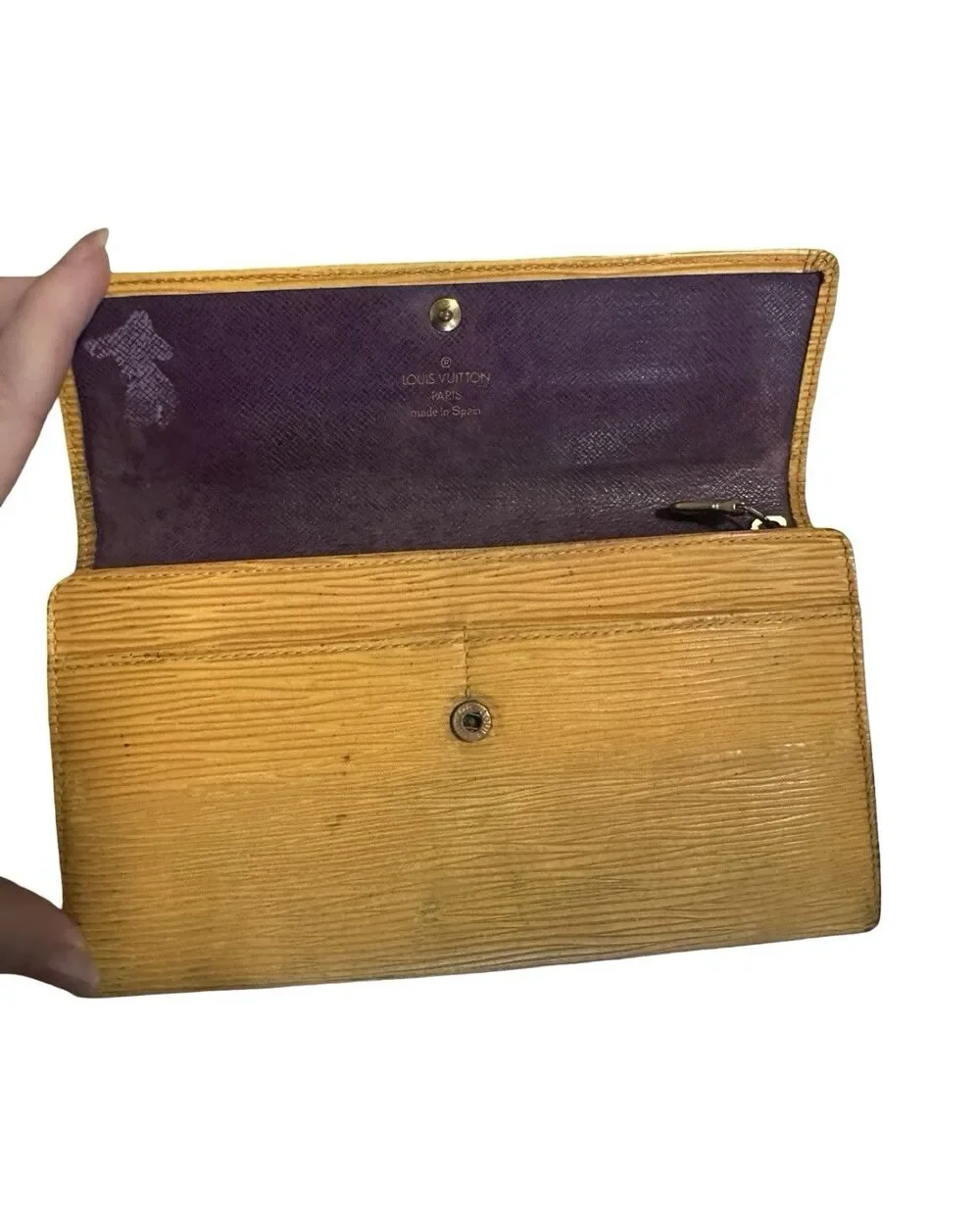Louis Vuitton Yellow Epi Leather Sarah Long Wallet With Purple Interior